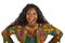 Young happy and attractive black African American woman in colorful stylish shirt acting playful and excited smiling cheerful enjo