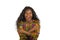 Young happy and attractive black African American woman in colorful stylish shirt acting playful and excited smiling cheerful enjo