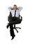 Young happy attractive businessman leaning relaxed sitting on office chair isolated on white