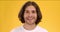 Young happy caucasian man laughing at camera, feeling excited and glad, close up portrait