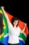 Young happy and cheerful female, south africa flag