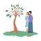 Young happy couple plant and care a tree in garden or park a vector illustration