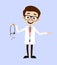 Young Happy Immunologist with Stethoscope in Hand Vector