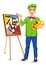 Young happy male painter artist painting