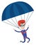 Young happy man flying with parachute.