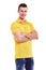 Young happy man in a yellow polo shirt