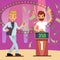 Young happy quiz game winner in the money rain vector illustration