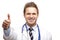 Young happy smiling male doctor show thumb