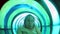 Young happy white woman rides a striped green tube waterslide, afraid, horror, selfie, slow motion, speed.