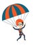 Young happy woman flying with parachute.