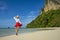 Young happy women on tropical beach at summer vacation. Thailand