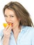 Young Healthy Woman Holding Eating Half an Orange
