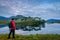 Young hiker at the Pine Island in Derryclare Lough