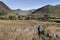 Young hiker on walking path to Spittal of Glenshee. Cateran Trail, Scotland