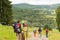 Young hikers enjoying scenic view on mountain