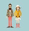 Young hipster couple. Flat illustration.