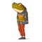 Young Hipster Frog holding papers, vector illustration. Casually dressed anthropomorphic frog