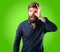 Young hipster man with beard and shirt