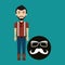 Young hipster man long mustache and glasses
