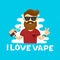 Young hipster man with vape. Flat vector illustration. vaping shop concept