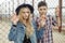 Young hipsters couple outdoor portrait