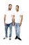 Young homosexuals gay couple love each other on a white background.