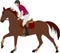 Young horseman riding elegant horse color illustration