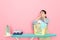 Young houseworker woman preparing ironing clothing