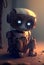 Young humanoid sad lonely robot child