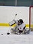 Young ice hockey goaltender making a save