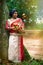 Young Indian bride. Typical Indian bridal dress women Saree