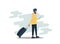 Young indian male passenger going with the baggage. Airport. Subway station. Travel. Flat   illustration