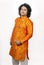 Young indian model wearing orange kurta