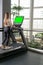 Young indoors treadmill length woman profile full running female, for fitness attractive from person from training