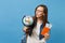 Young interested woman student in glasses looking on world glove holding passport, boarding pass tickets isolated on