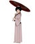 Young Japanese Woman in Pink Kimono with Parasol