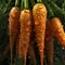 Young juicy carrots on a bed in the garden, eco products, Generative AI