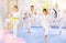 Young karate students gather in dojo