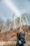 Young kid girl visiting Neuschwanstein Castle in Bavaria