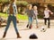 Young kids playing street football outdoors