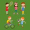 Young kids sportsmens isolated on white vector illustration