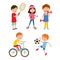 Young kids sportsmens on white vector illustration