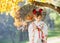 Young kimono girl with traditional umbrella