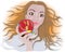 Young Lady face with peach. A beautiful Lady is holding a peach in her heand. Natural youth and beauty. Healthy and yummy