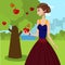 Young Lady holding Red Apple Vector Illustration