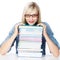 Young lady with stack of books