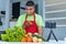 Young latin american food blogger streaming video clip of cooking healthy food