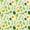 Young leopard hiding in jungle. Seamless vector pattern