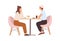 Young love couple sitting at table with coffee in cafe. Date of happy enamored man and woman. Romantic dating of people