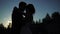 Young lovely couple hugging silhouette